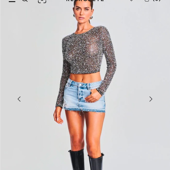 NWT RETROFETE black silver all over sequin crop top long sleeves, size XS - Picture 3 of 12